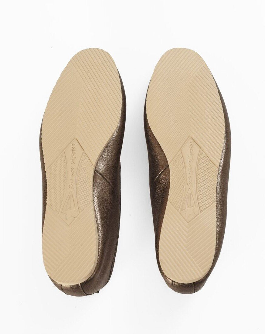 Classic Leather Slippers - Bronze Pompom