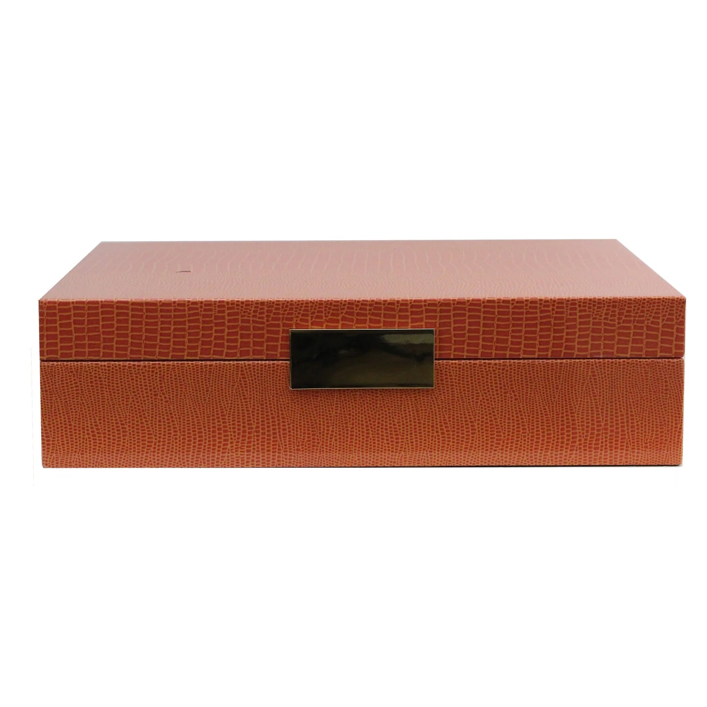 Orange crocodile jewelry box on a white background