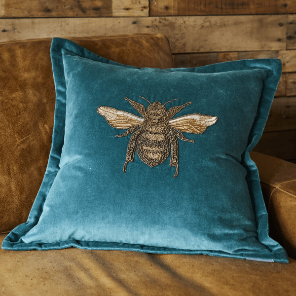 Layla Bee Cotton Velvet Cushion - Black