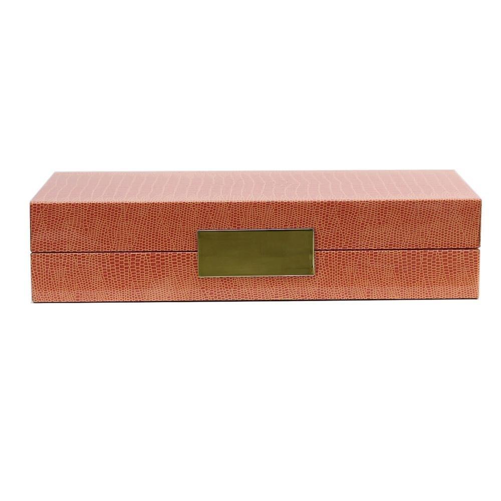 orange crocodile jewelry box with a gold clasp on a white background