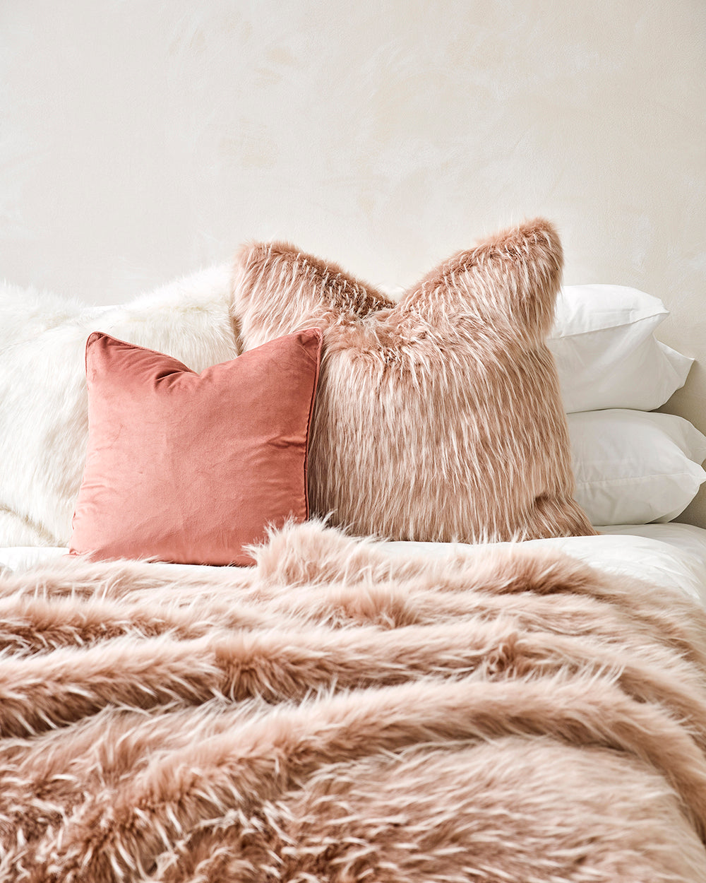 Luxury Imitation Fur Cushion - Pink Peony Plume