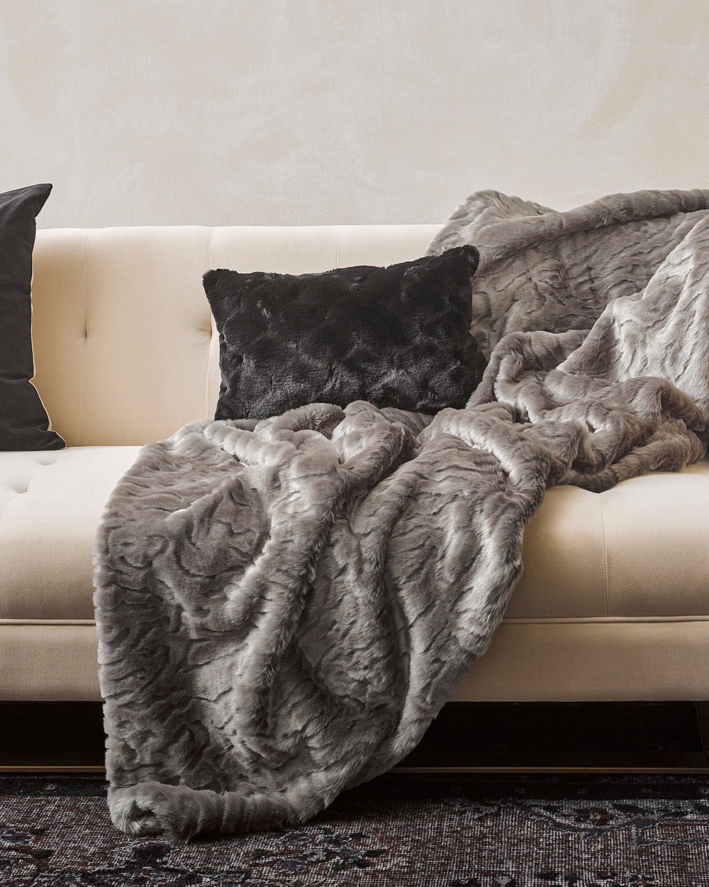Luxury Imitation Fur Cushion - Pewter Chinchilla