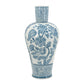Decorative vase with blue floral and elephant pattern on a white background