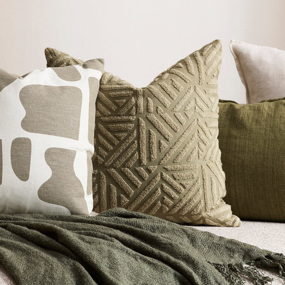 Remus cushion from Mulberi, textured geometric patterned cushion in natural