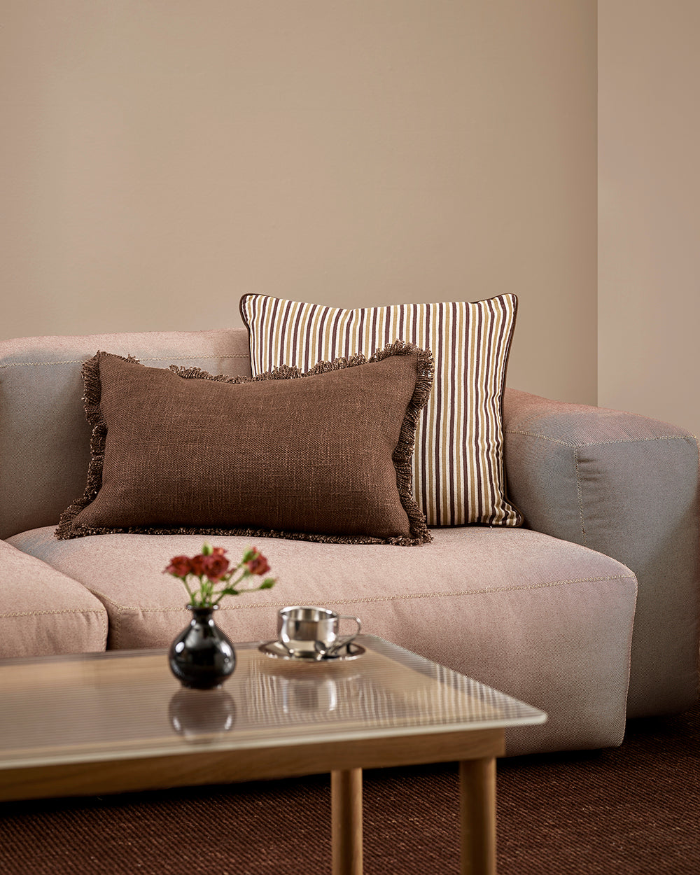 Strato Striped Cotton-Linen Cushion - Baya