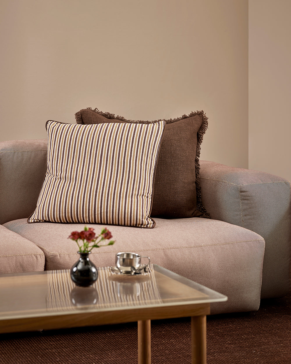 Strato Striped Cotton-Linen Cushion - Baya