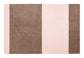 Rectangular rug with brown and pink vertical stripes on a white background