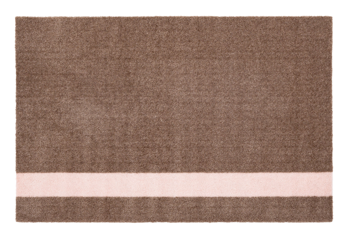 Brown doormat with a pink stripe on a white background