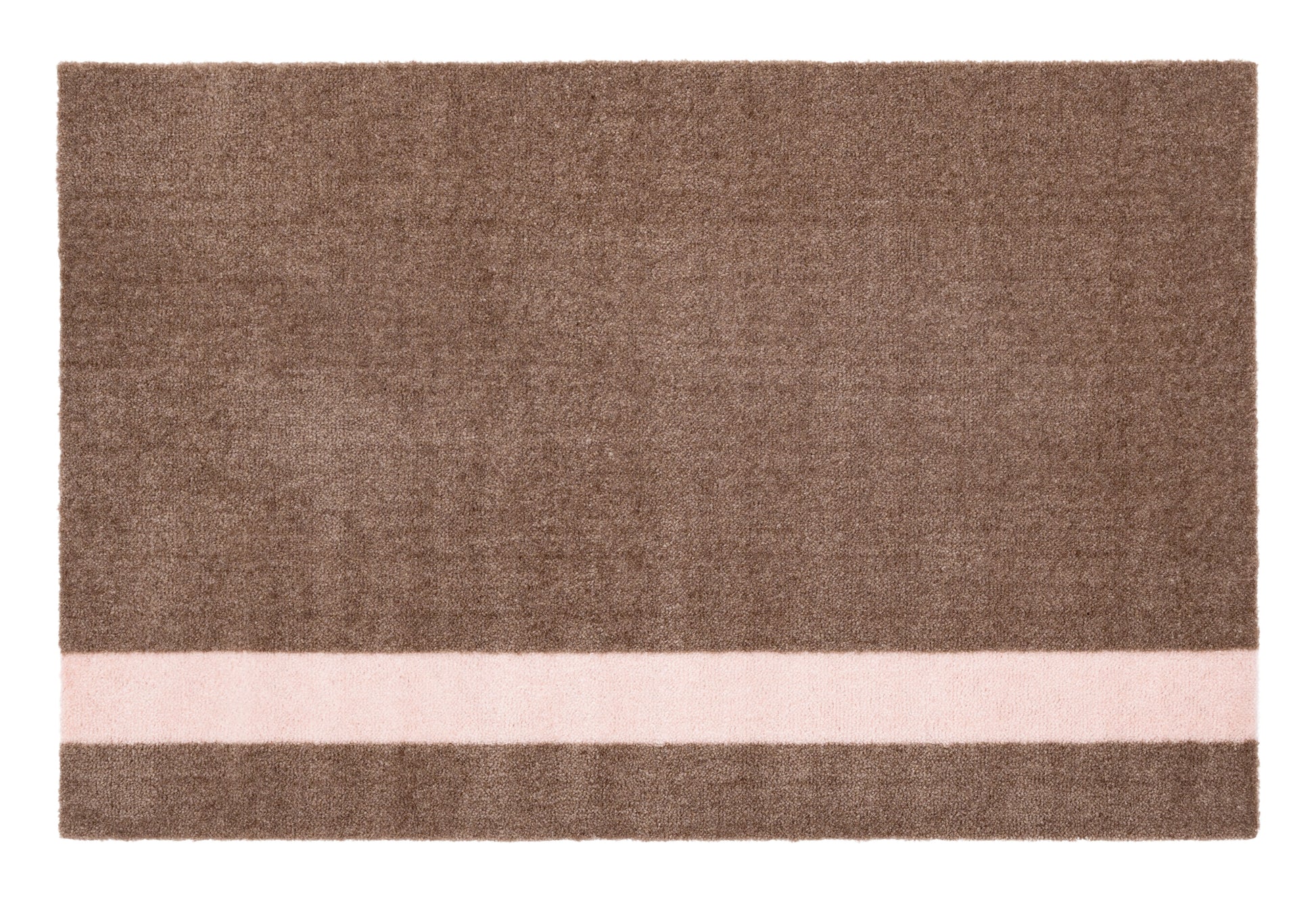 Brown doormat with a pink stripe on a white background