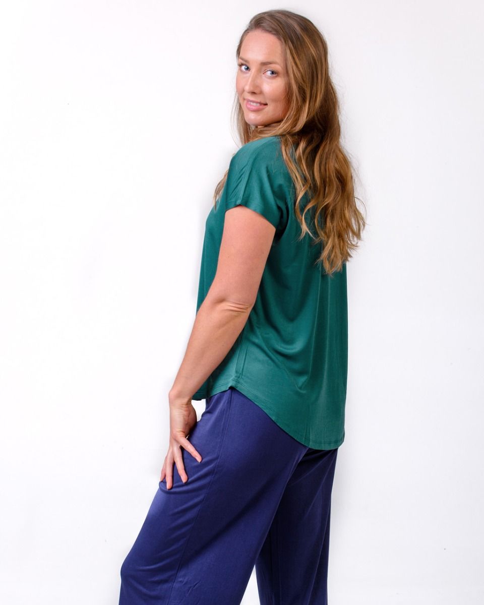 Silk Pyjamas NZ - silk v neck pyjama top and matching silk pyjama pants. New Zealand silk sleepwear sapphire blue or green