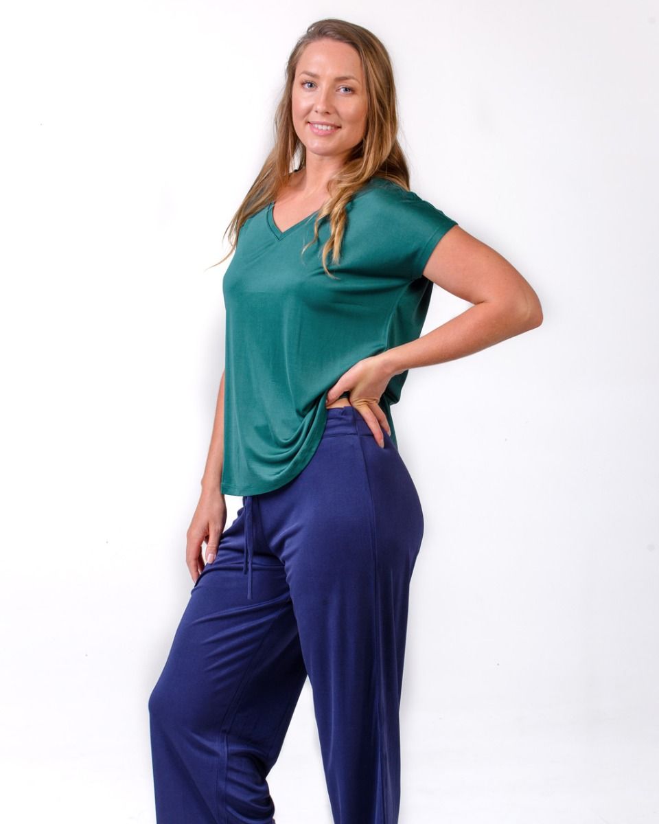 Silk Pyjamas NZ - silk v neck pyjama top and matching silk pyjama pants. New Zealand silk sleepwear Sapphire Blue or Green