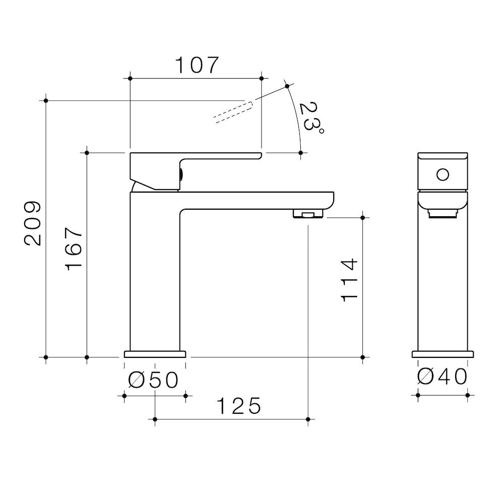 Caroma Luna Basin Mixer specifications and  measurements