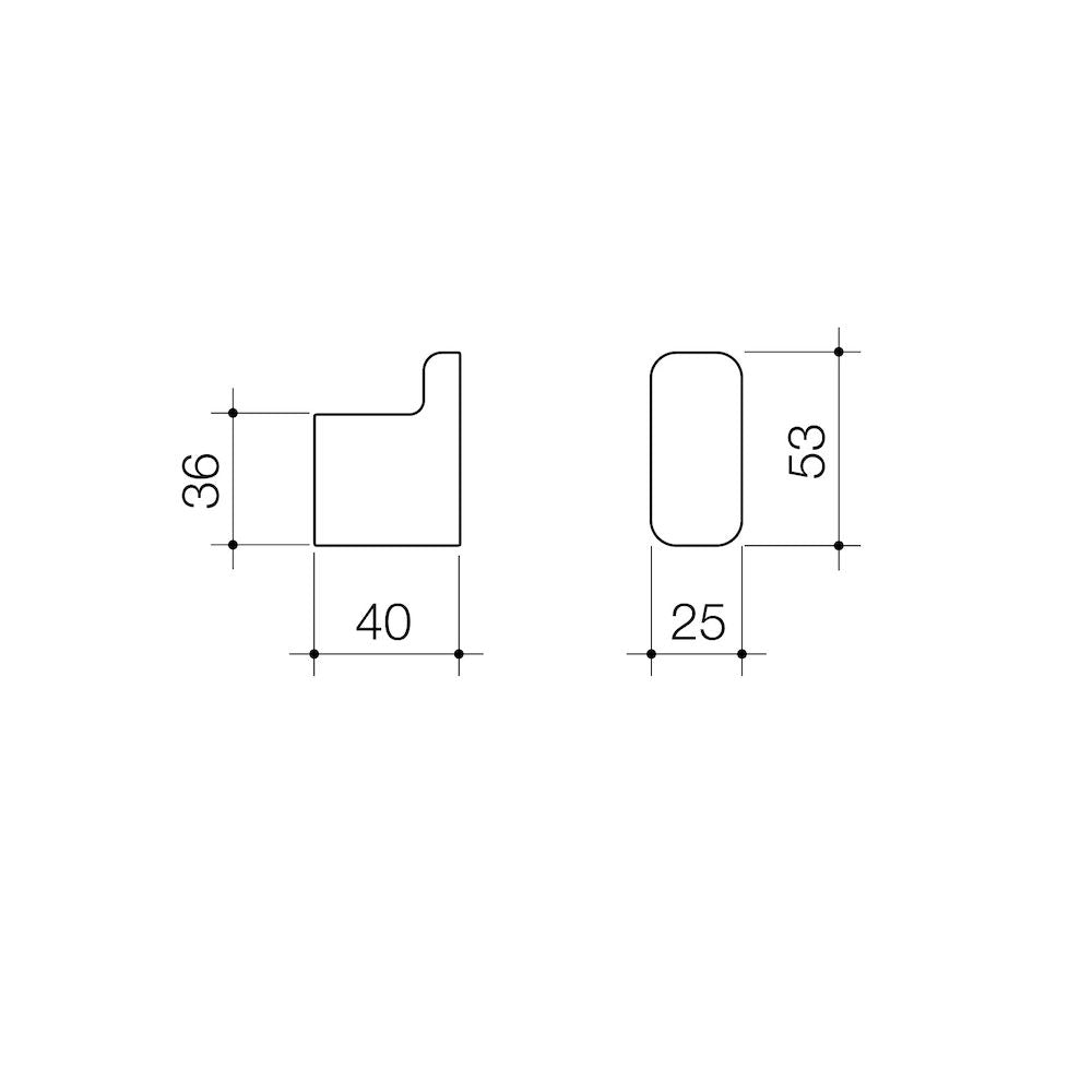 Caroma Luna Robe Hook in technical drawings, Caroma bathroom acceessories