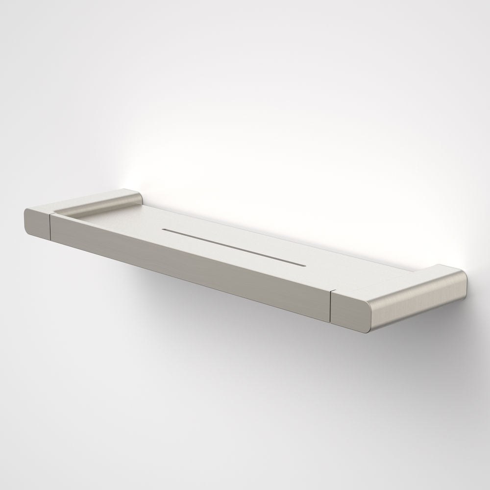 Caroma Luna metal bathroom shelf  in Brushed Nickel, Caroma bathroom acceessories