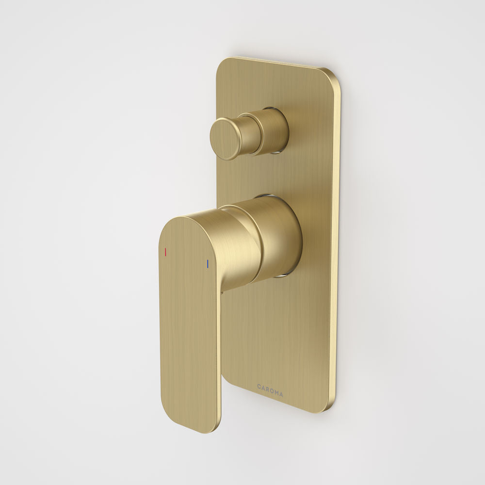 Caroma Luna bath and shower mixer with diverter brushed brass gold