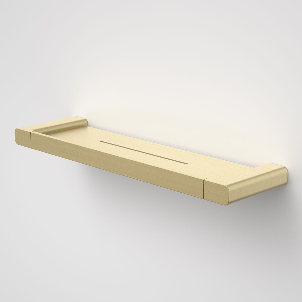 Caroma Luna metal bathroom shelf  in Brushed Brass, Caroma bathroom acceessories