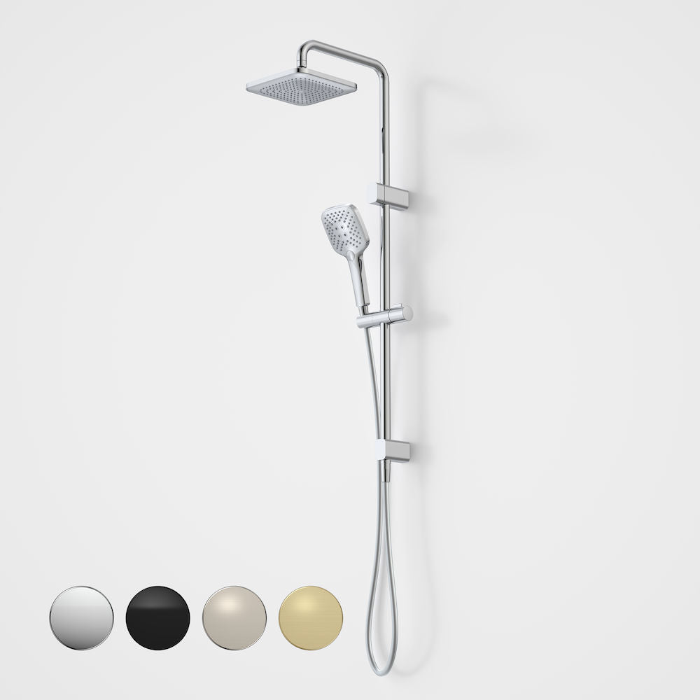 Caroma Luna Overhead Rail Shower available in brushed brass, black, chrome and brushed nickel