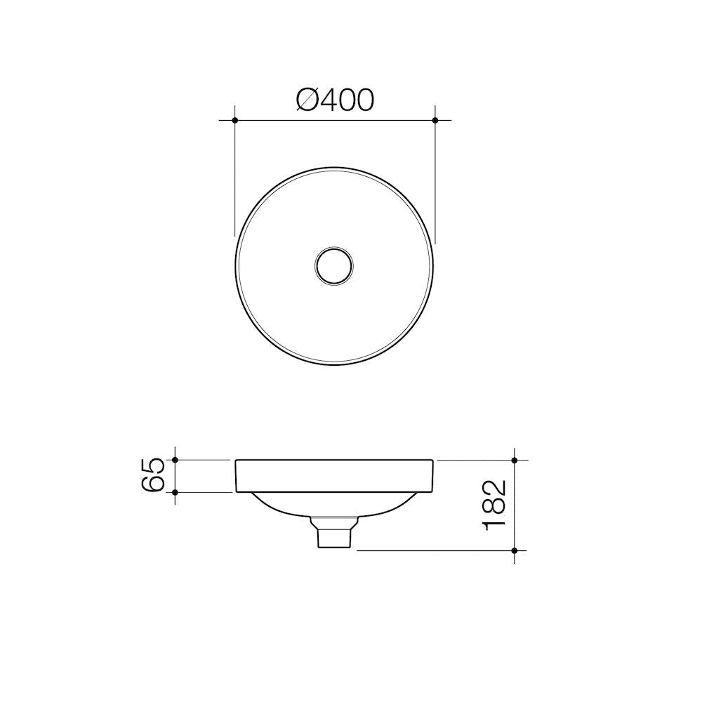 Liano II 400mm round inset basin technical drawing
