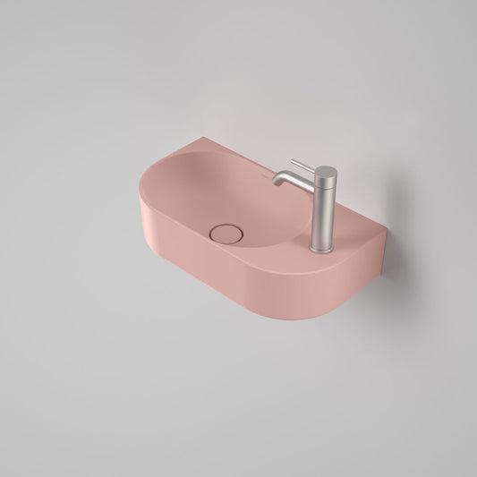 pink liano II hand wall basin with brushed nickel tap