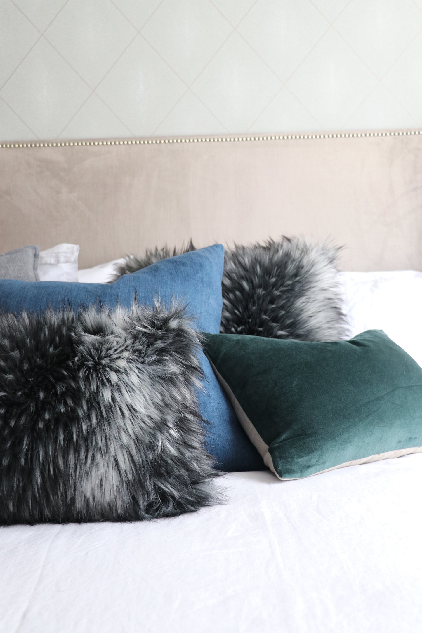Luxury imitation fur cushion , Alaskan Wolf by Heirloom for New Zealand interiors