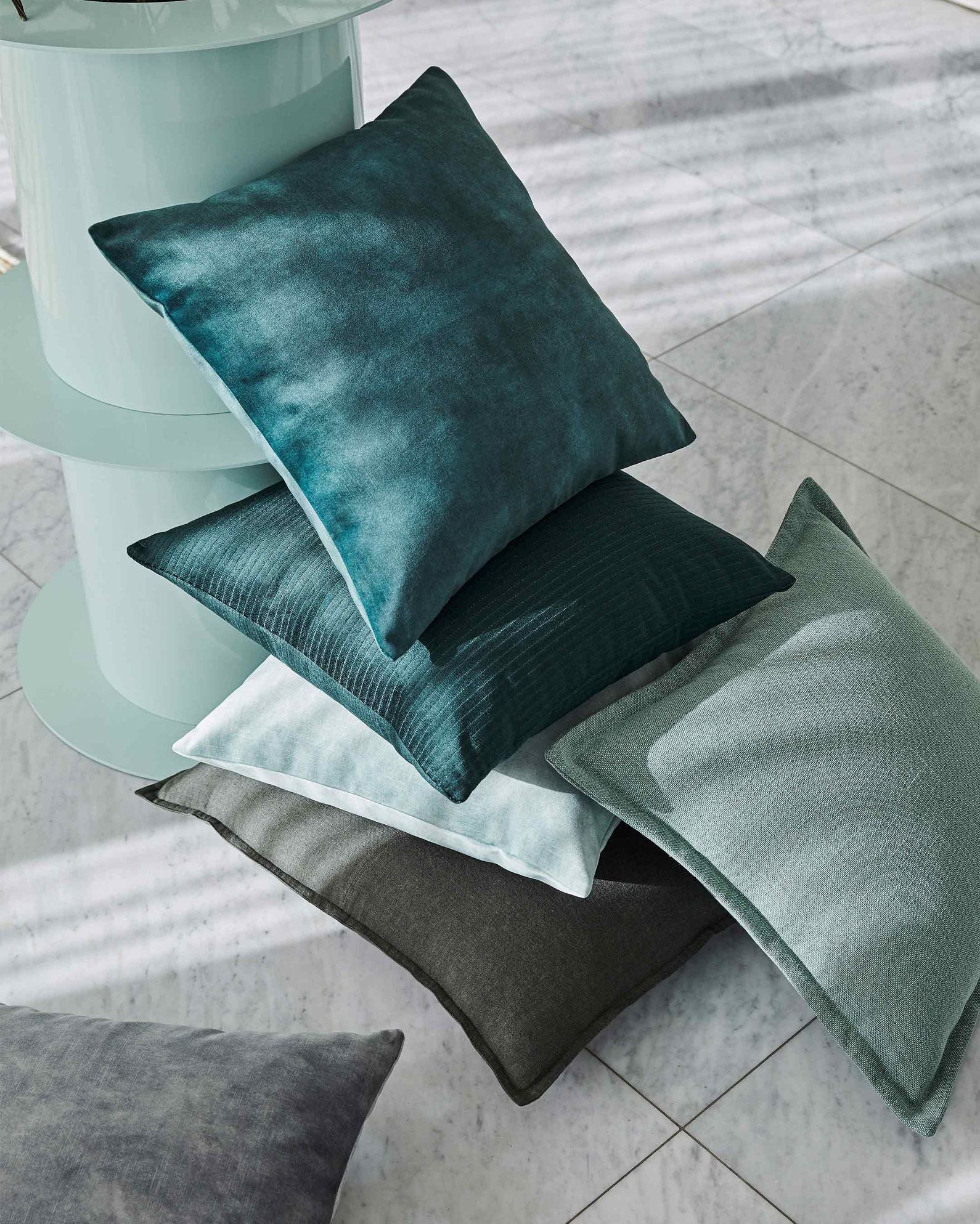 Ava cushion, velvet cushion from Weave Home, lifestyle shot with Ava cushions
