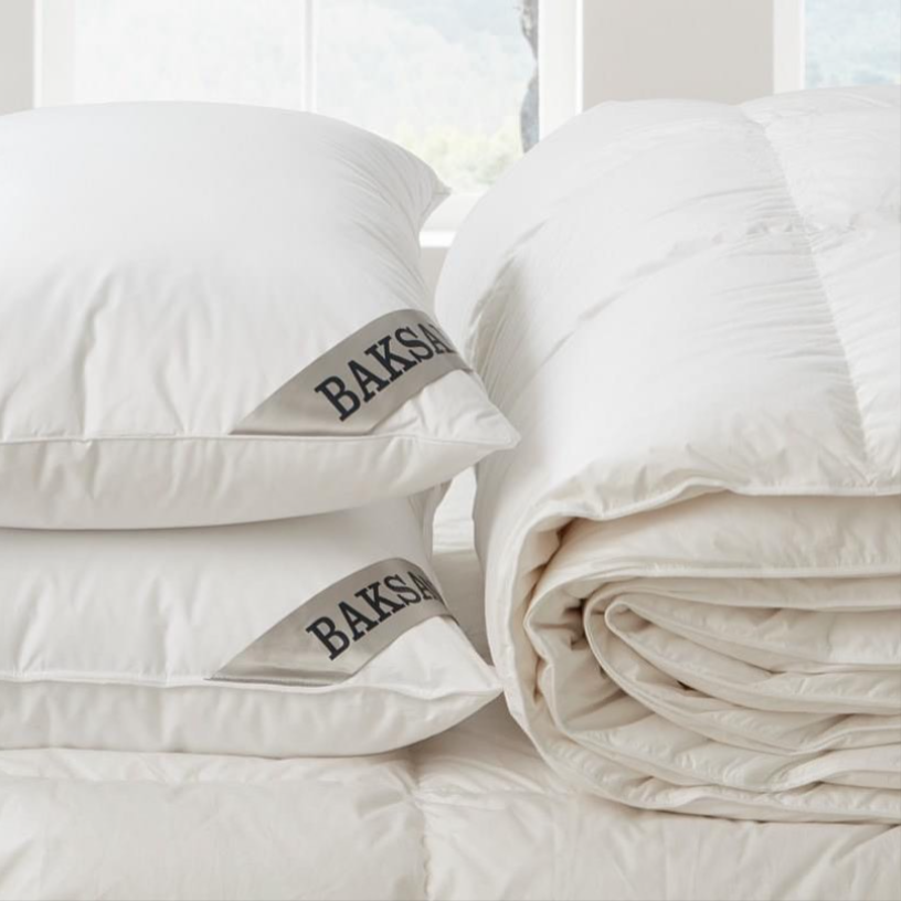 Baksana hungarian goose and down feather pillows and a white duvet cover