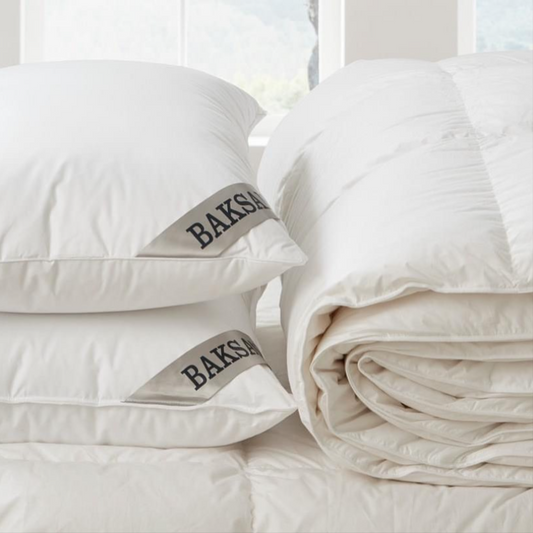Baksana hungarian goose and down feather pillows and a white duvet cover