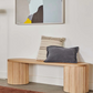 Benjamine Ripple Wooden bench from Soren Liv in Ash. LIfestyle shot with cushions and artwork