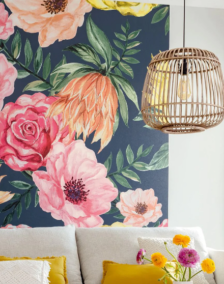 Blossom wall panel mural with colourful flowers from James Dunlop