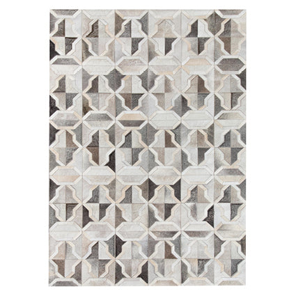 Corbit leather rug in grey and white and soft neutrals