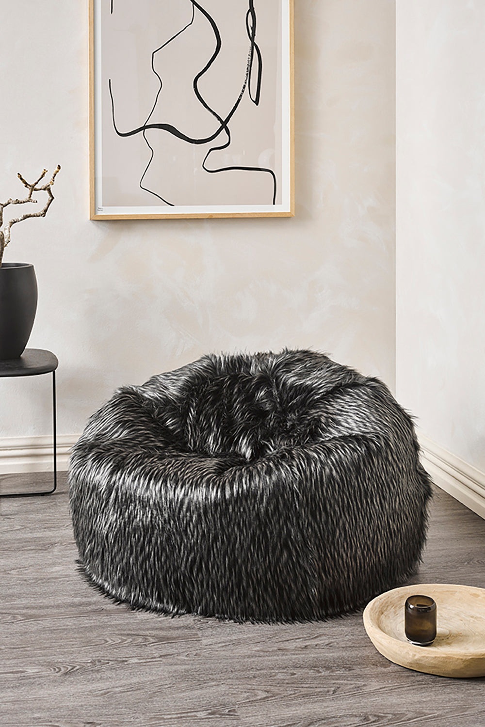 Ebony Plume plush pod imitation fur bean bag