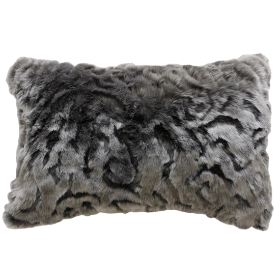 Imitation faux fur cushion in Pewter Chinchilla