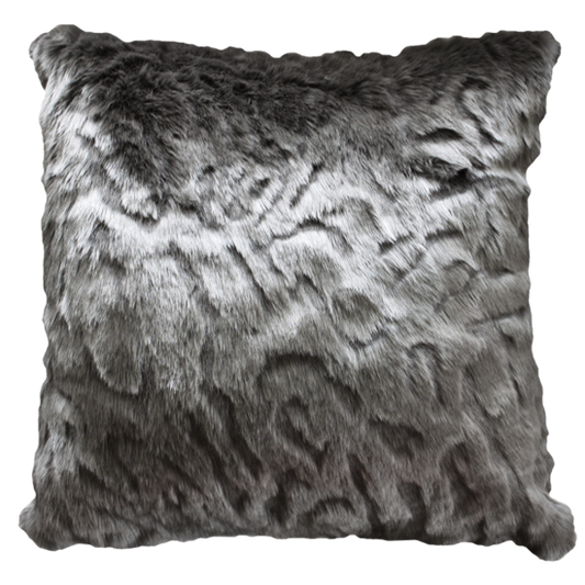 Imitation faux fur cushion in Pewter Chinchilla