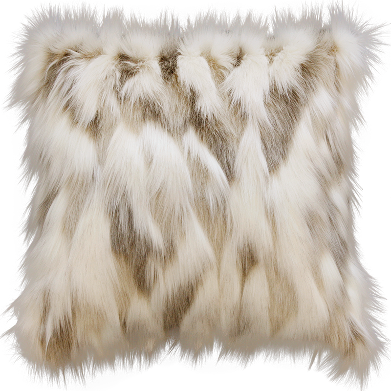 Luxury faux fur cushion in cream and brown from Heirloom.  These are the best fake fur throws, super soft for NZ interior design