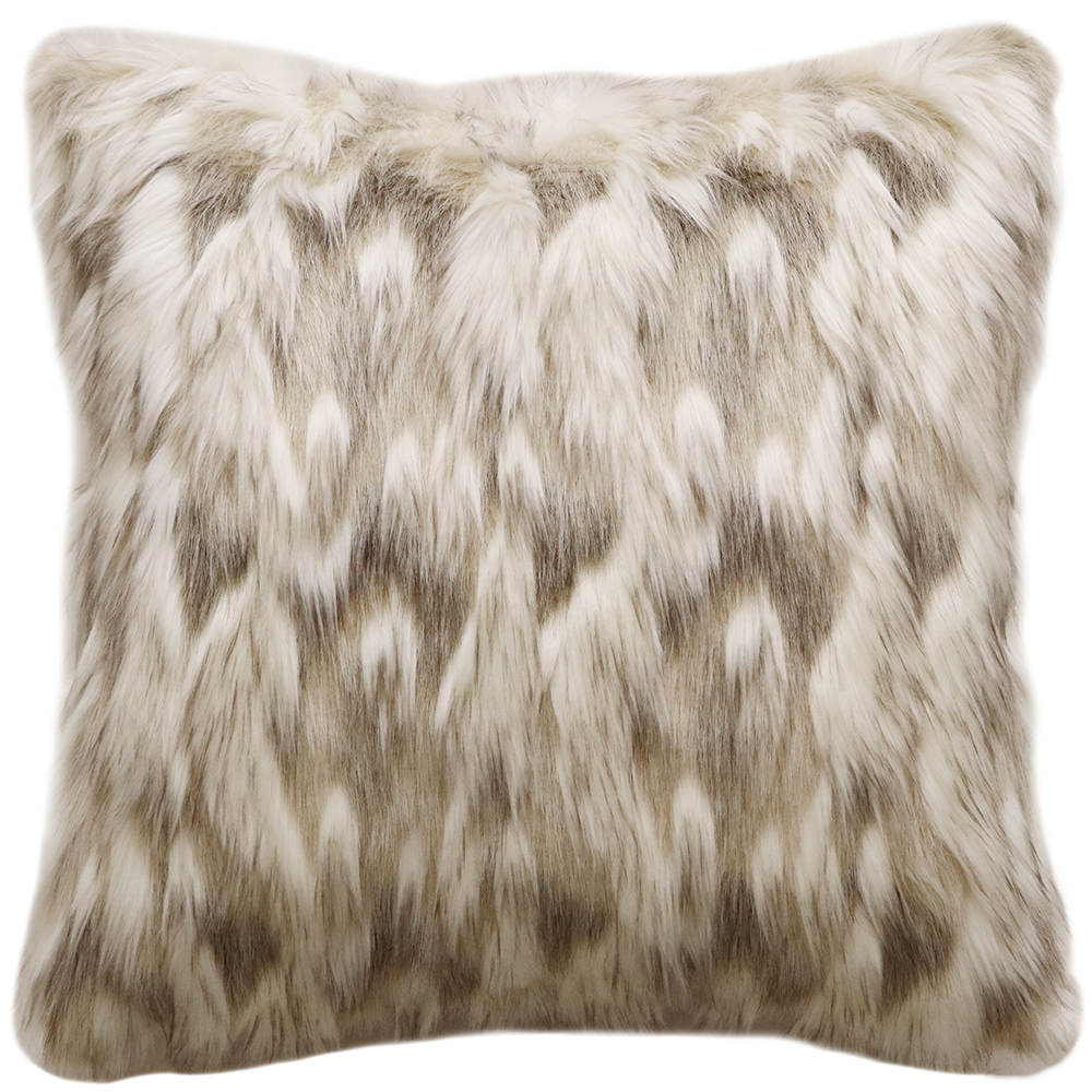 Luxury faux fur cushion in cream and brown from Heirloom.  These are the best fake fur throws, super soft for NZ interior design