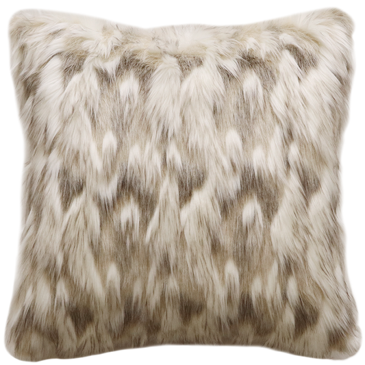 Luxury faux fur cushion in cream and brown from Heirloom.  These are the best fake fur throws, super soft for NZ interior design