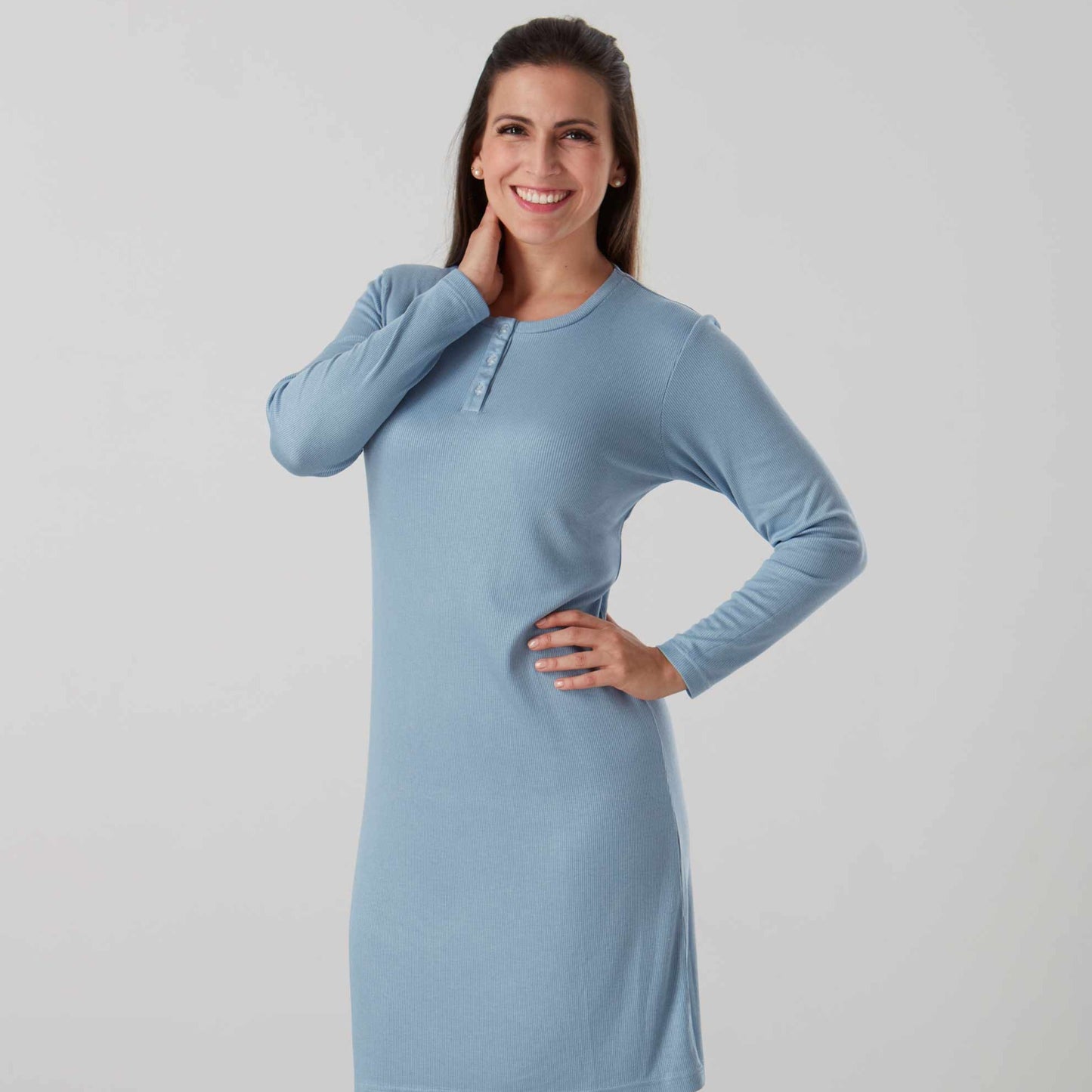 Luxurious knitted long sleeved blue winter nightie - special ladies gift
