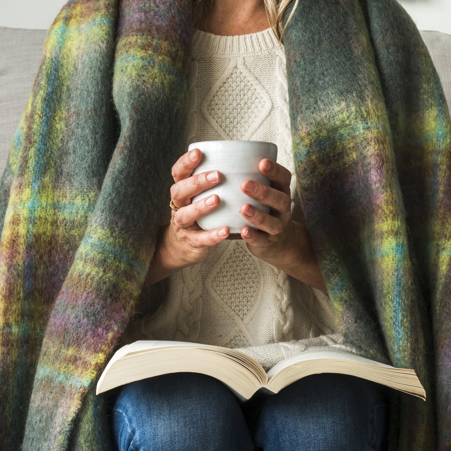 Soft Mohair luxury throws from Glamorous Goat.  Mohair throw in Aspiring Forest green and yellow check available at My Sanctuary