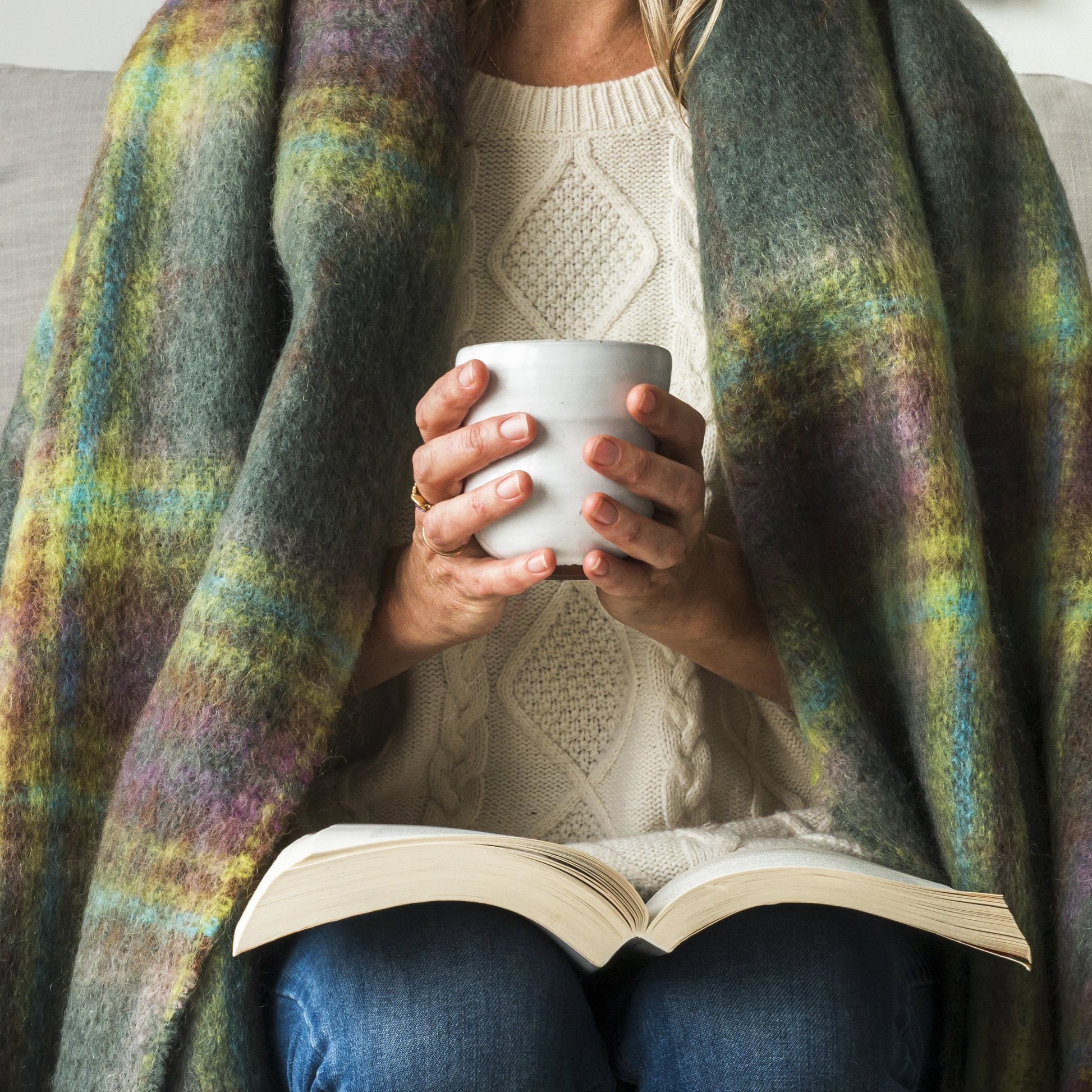 Soft Mohair luxury throws from Glamorous Goat.  Mohair throw in Aspiring Forest green and yellow check available at My Sanctuary