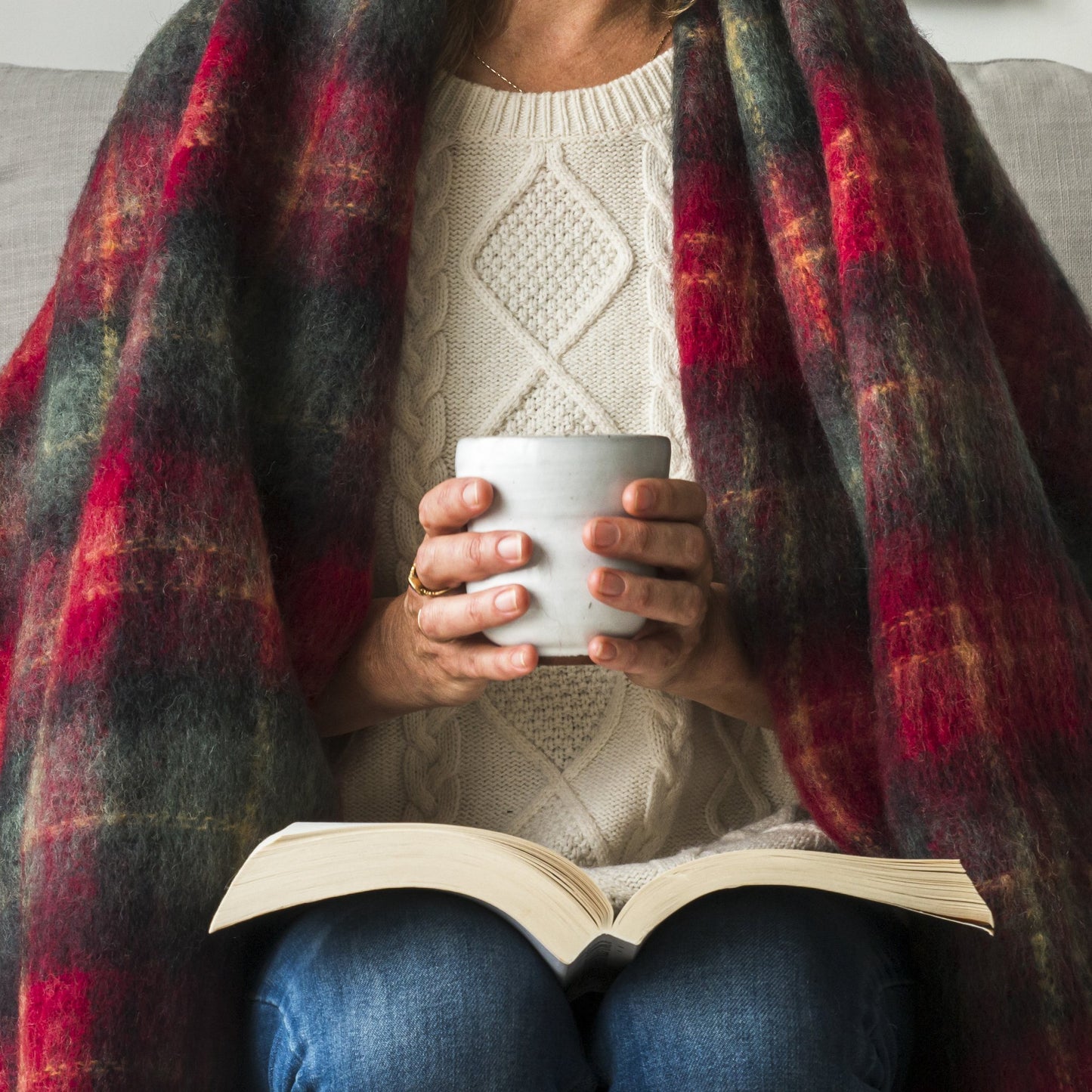 Soft Mohair luxury throws from Glamorous Goat.  Mohair throw in Cadrona red and green check available at My Sanctuary