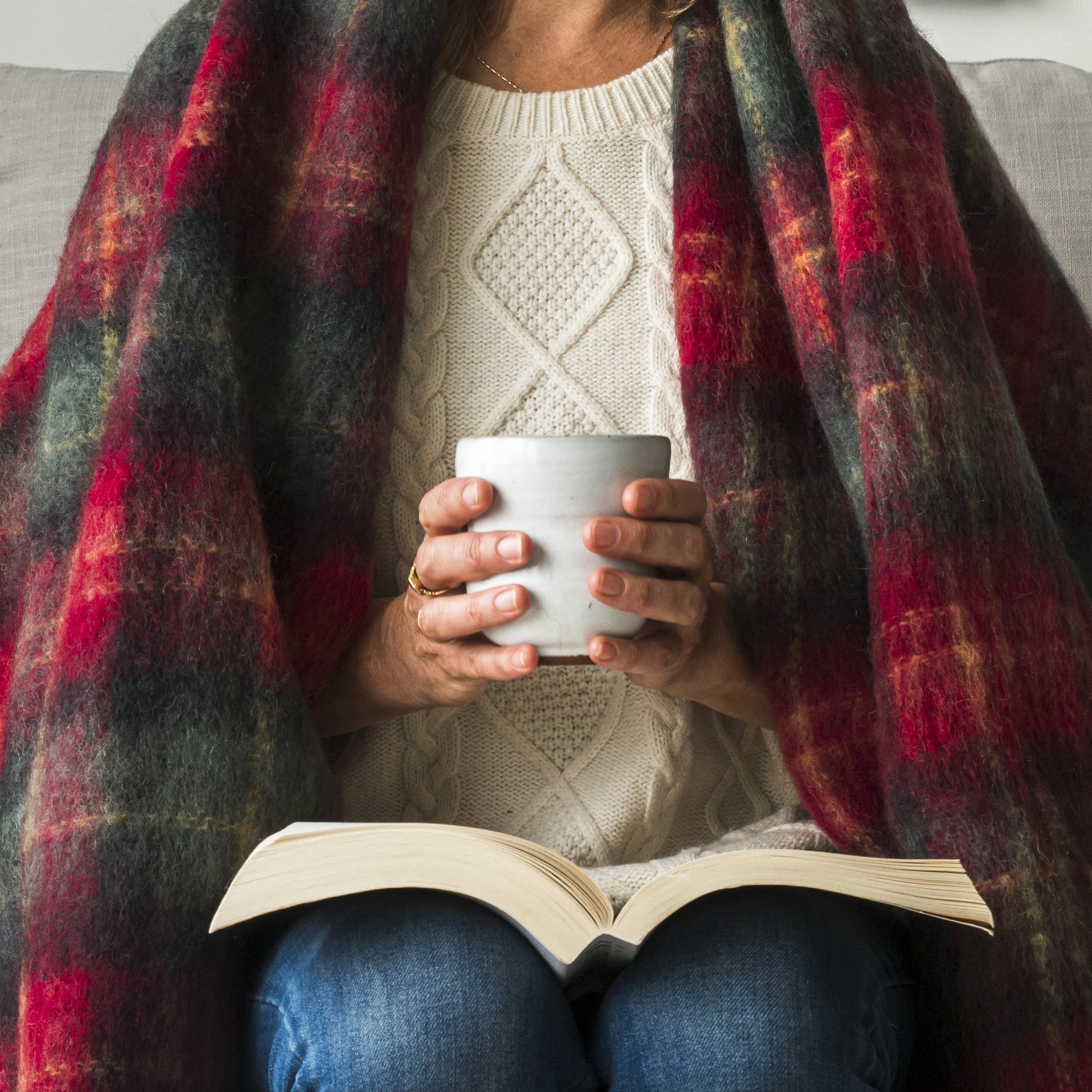 Soft Mohair luxury throws from Glamorous Goat.  Mohair throw in Cadrona red and green check available at My Sanctuary