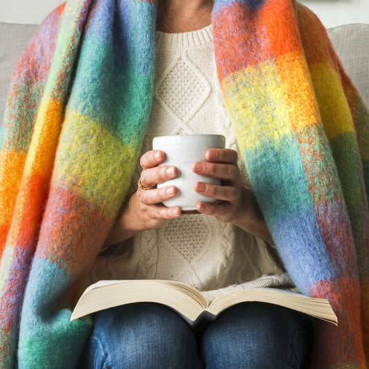 Soft Mohair luxury throws from Glamorous Goat.  Mohair throw in bright Otago Spring  available at My Sanctuary