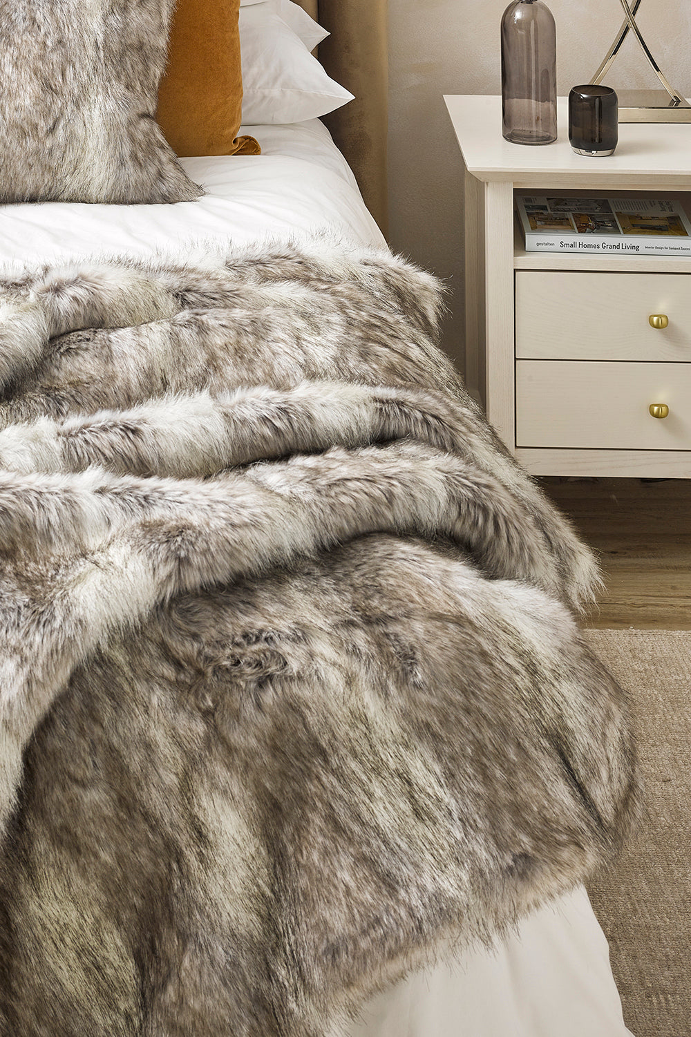 Imitation fake fur throw - Heirloom faux fur throw and cushions  in Grey Coyote SUK FGCT18