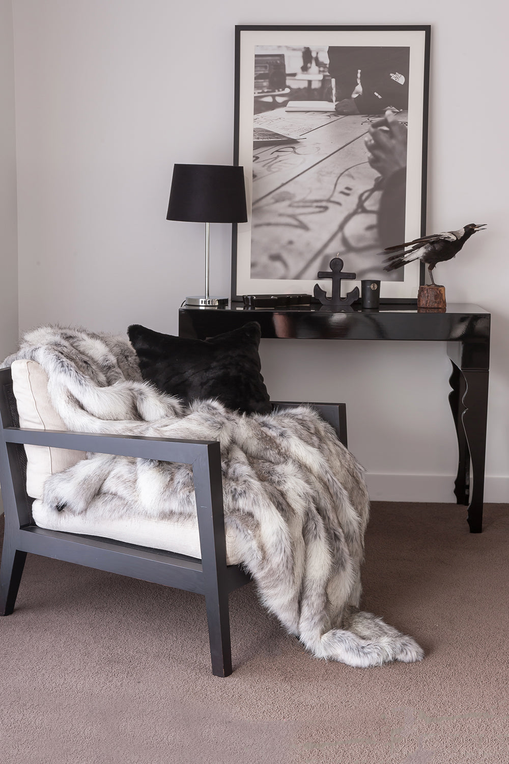 Imitation fake fur throw - Heirloom faux fur throw and cushions  in Grey Coyote SUK FGCT18
