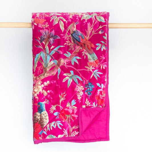 Bird of Paradise velvet throw in hot pink