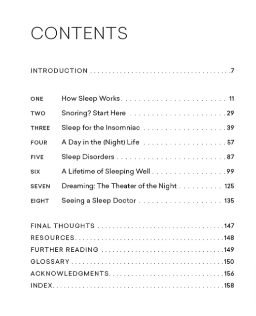 How to Sleep book by Dr Rafael Pelayo - new science based rules for sleeping through the night contents page ISBN 9781579659578