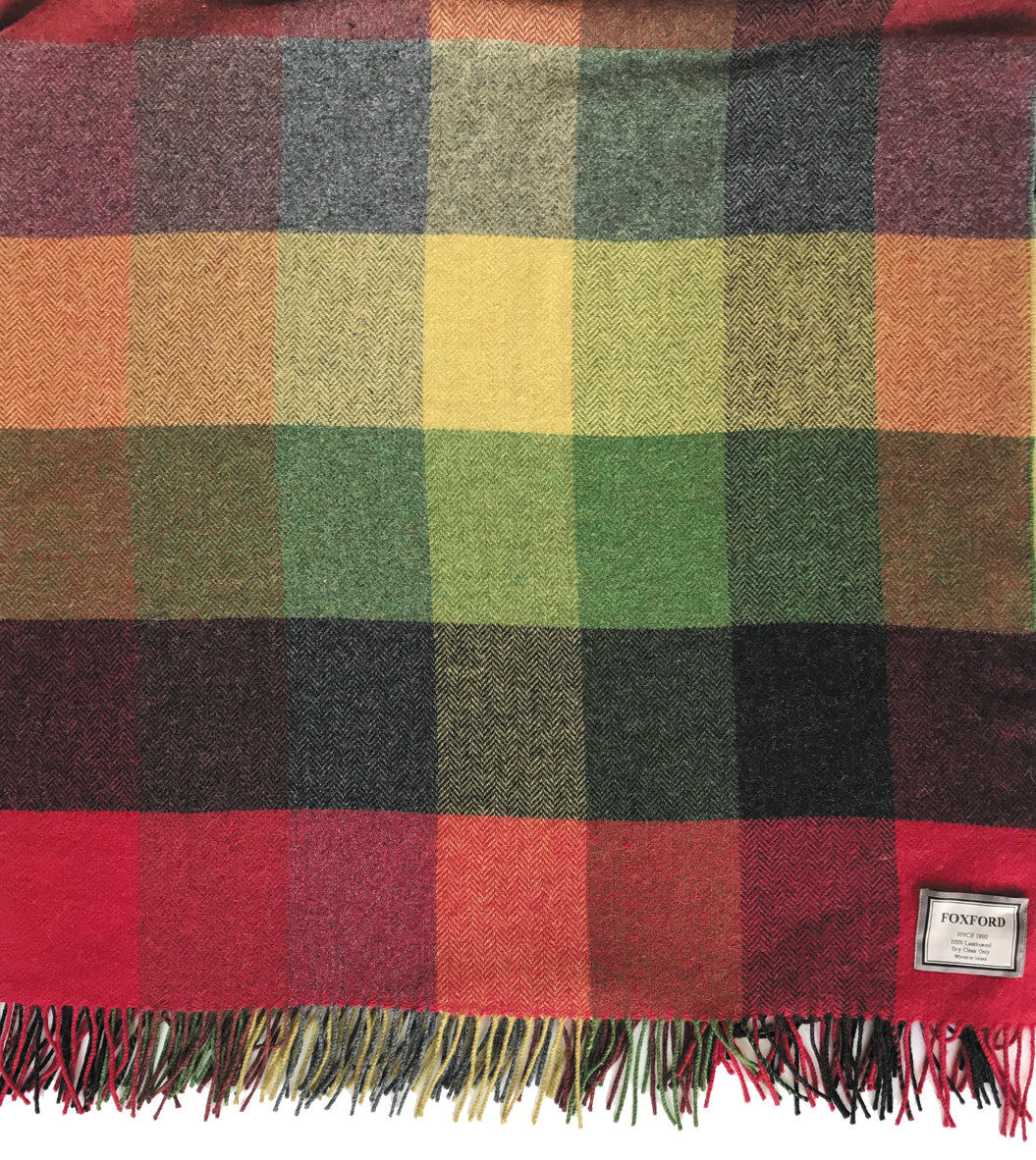 Lambswool throw in autumn check, heritage multi block throw from Foxford