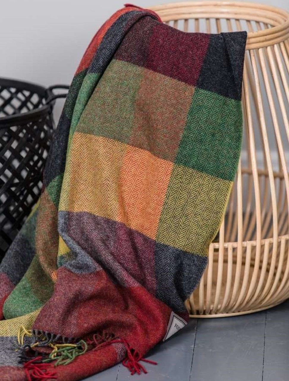 Lambswool throw in autumn check, heritage multi block throw from Foxford