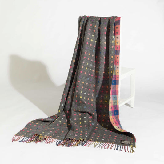 Lambswool spot rainbow throw from Foxford