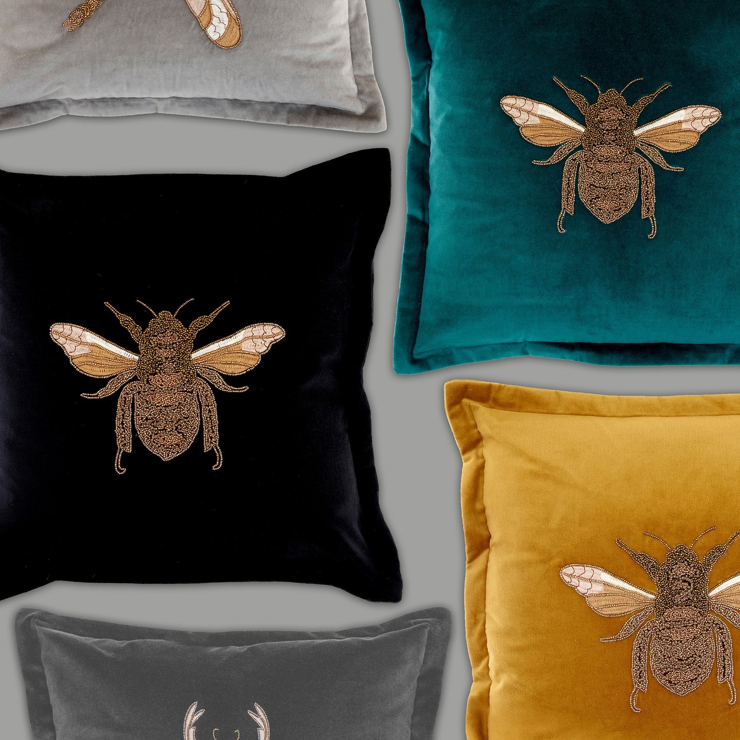 Black Layla velvet bee cushion from Voyage Maison 